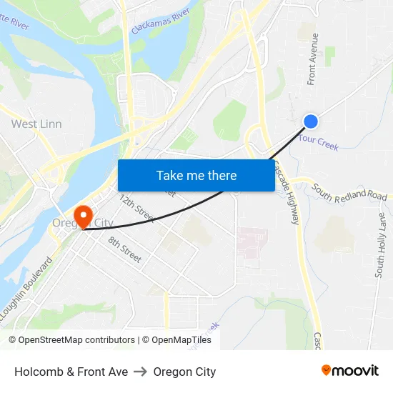 Holcomb & Front Ave to Oregon City map