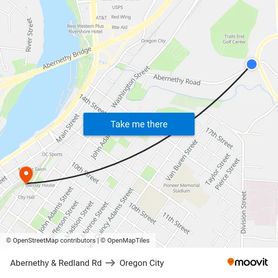 Abernethy & Redland Rd to Oregon City map