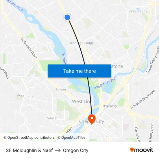 SE Mcloughlin & Naef to Oregon City map