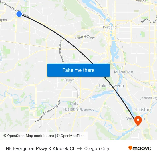 NE Evergreen Pkwy & Aloclek Ct to Oregon City map