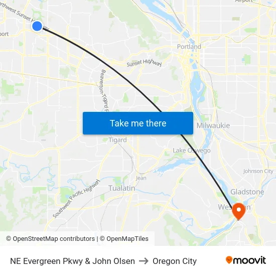 NE Evergreen Pkwy & John Olsen to Oregon City map