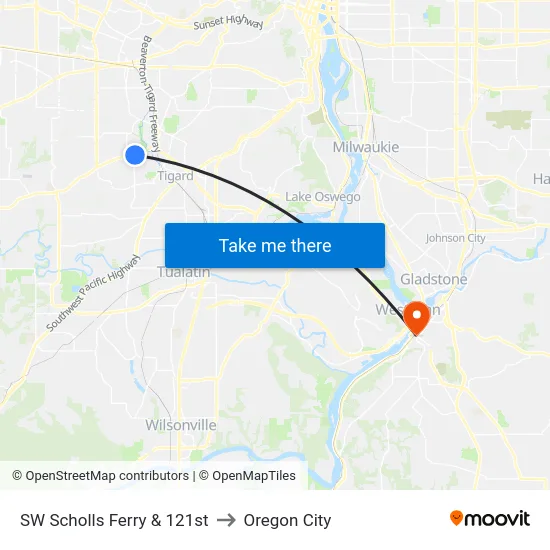 SW Scholls Ferry & 121st to Oregon City map