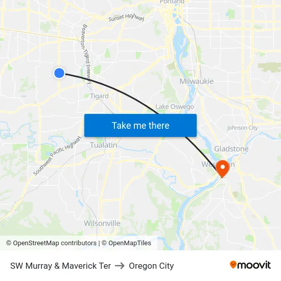 SW Murray & Maverick Ter to Oregon City map