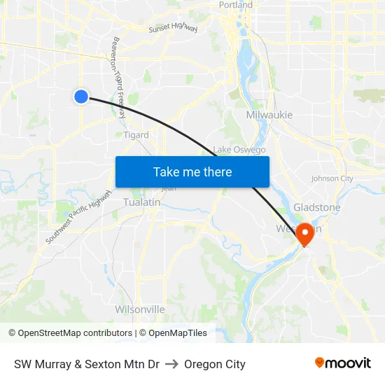 SW Murray & Sexton Mtn Dr to Oregon City map