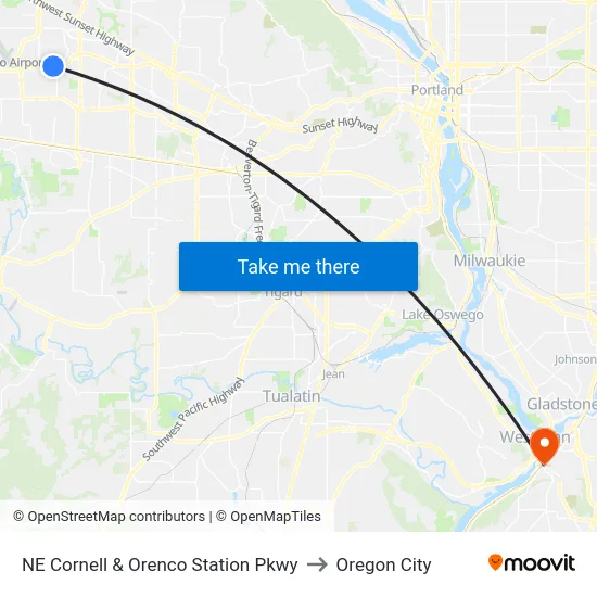 NE Cornell & Orenco Station Pkwy to Oregon City map