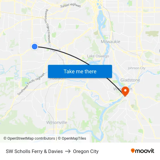 SW Scholls Ferry & Davies to Oregon City map