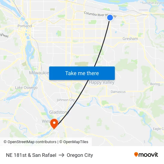 NE 181st & San Rafael to Oregon City map