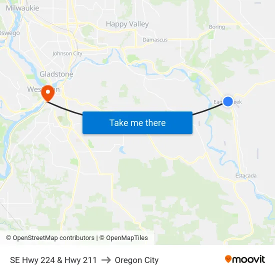 SE Hwy 224 & Hwy 211 to Oregon City map