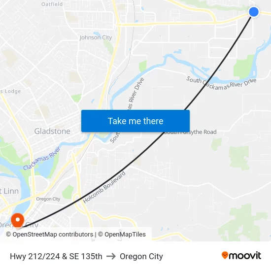 Hwy 212/224 & SE 135th to Oregon City map