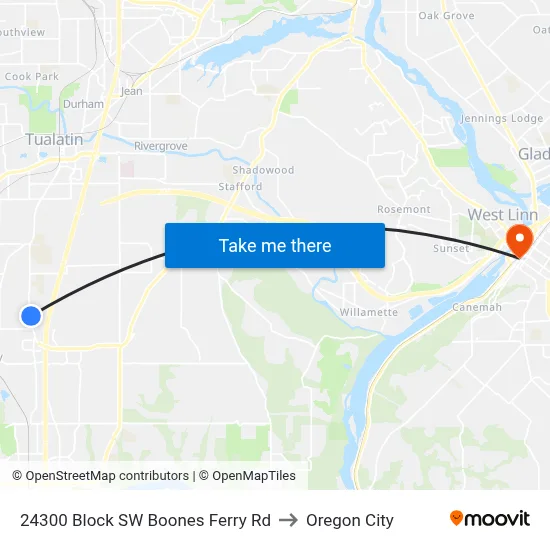 24300 Block SW Boones Ferry Rd to Oregon City map