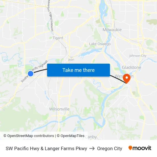SW Pacific Hwy & Langer Farms Pkwy to Oregon City map