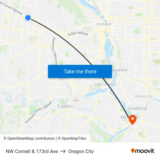 NW Cornell & 173rd Ave to Oregon City map