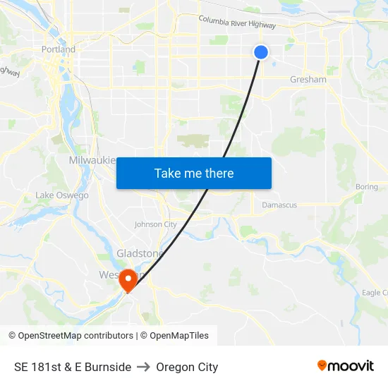 SE 181st & E Burnside to Oregon City map