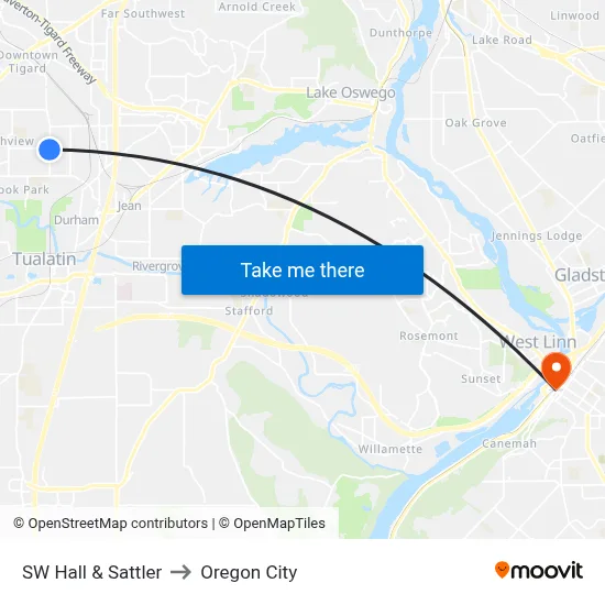 SW Hall & Sattler to Oregon City map