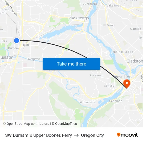 SW Durham & Upper Boones Ferry to Oregon City map