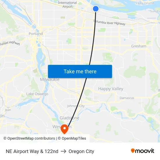 NE Airport Way & 122nd to Oregon City map