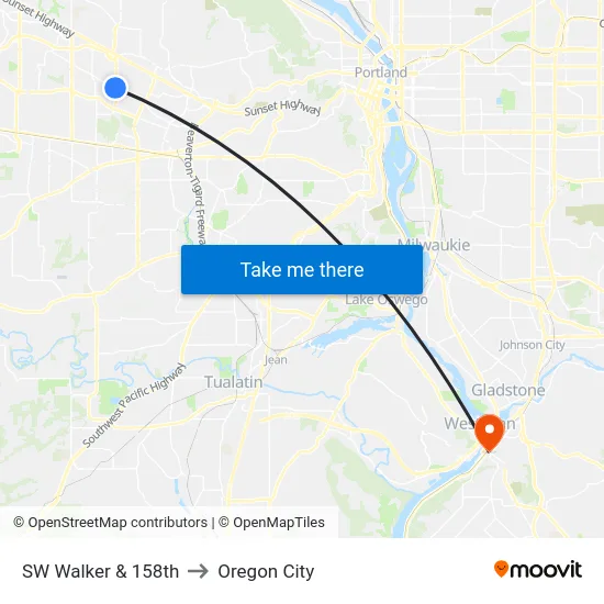 SW Walker & 158th to Oregon City map