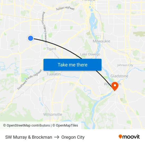 SW Murray & Brockman to Oregon City map