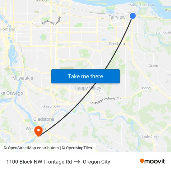 1100 Block NW Frontage Rd to Oregon City map