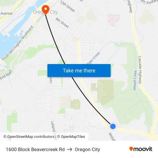 1600 Block Beavercreek Rd to Oregon City map