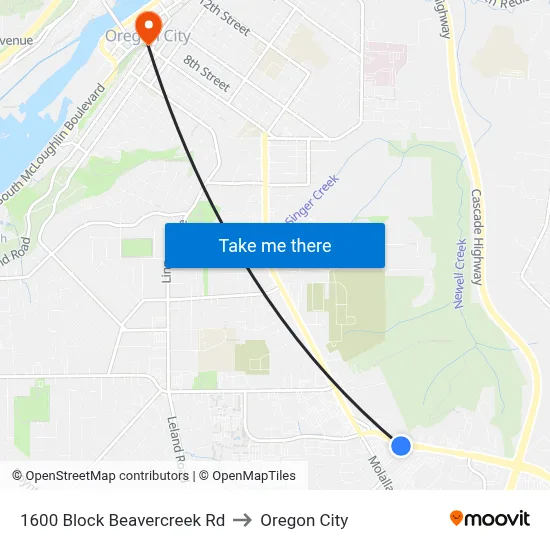 1600 Block Beavercreek Rd to Oregon City map