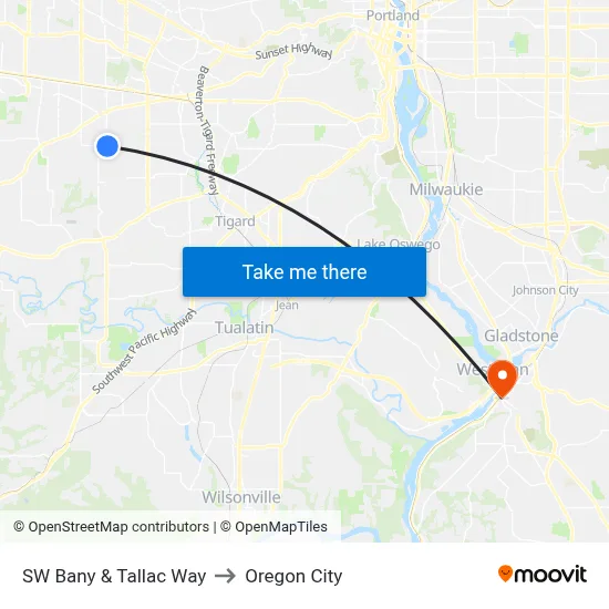 SW Bany & Tallac Way to Oregon City map