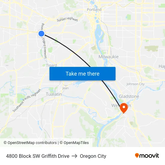 4800 Block SW Griffith Drive to Oregon City map