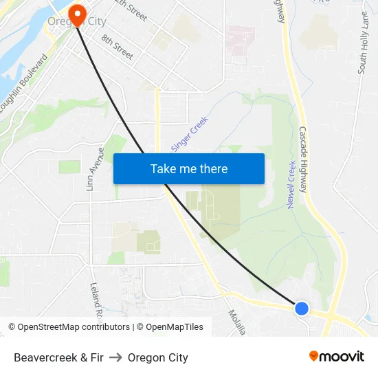 Beavercreek & Fir to Oregon City map