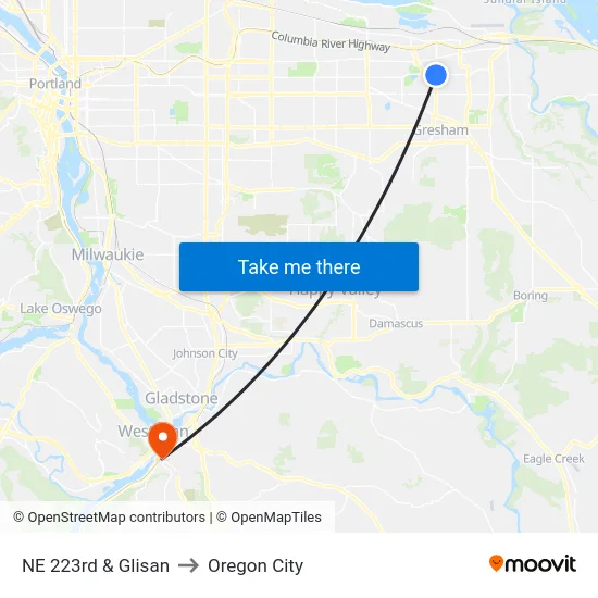 NE 223rd & Glisan to Oregon City map
