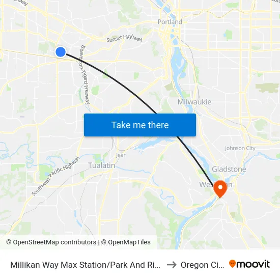 Millikan Way Max Station/Park And Ride to Oregon City map