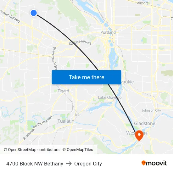 4700 Block NW Bethany to Oregon City map