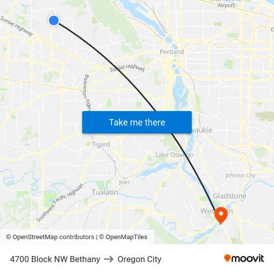4700 Block NW Bethany to Oregon City map