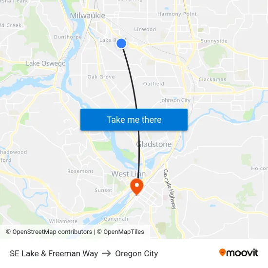 SE Lake & Freeman Way to Oregon City map