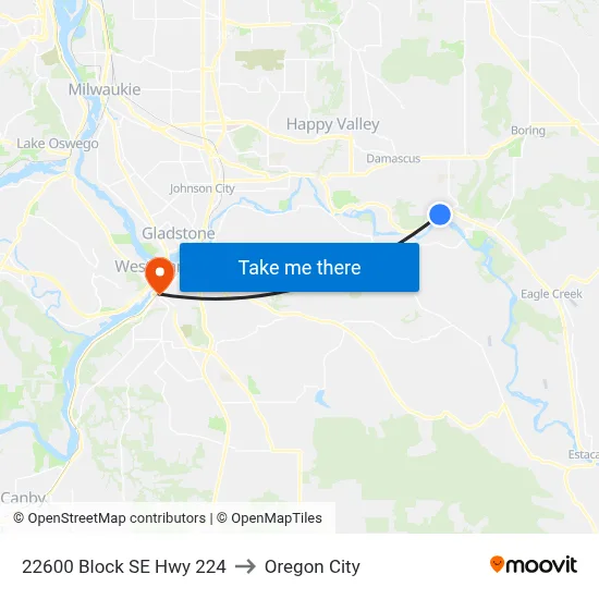 22600 Block SE Hwy 224 to Oregon City map