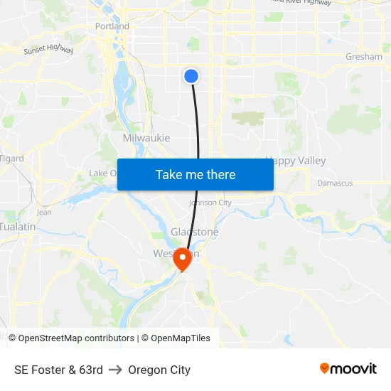 SE Foster & 63rd to Oregon City map