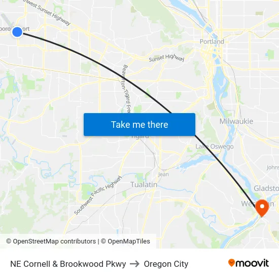 NE Cornell & Brookwood Pkwy to Oregon City map