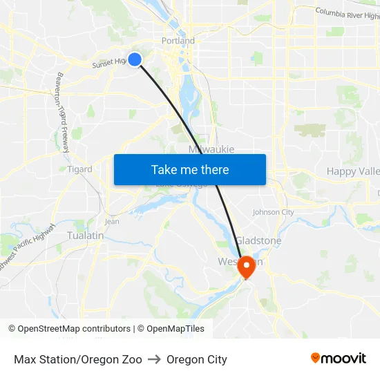 Max Station/Oregon Zoo to Oregon City map
