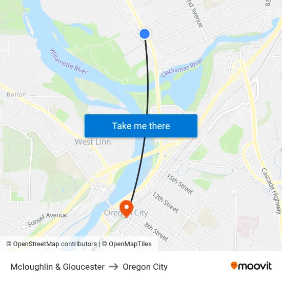 Mcloughlin & Gloucester to Oregon City map