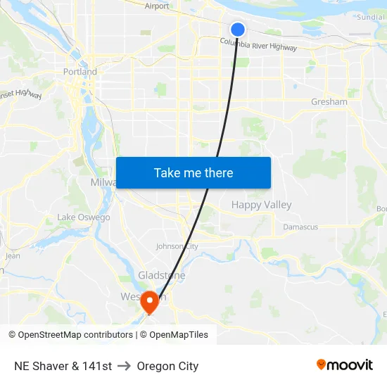 NE Shaver & 141st to Oregon City map