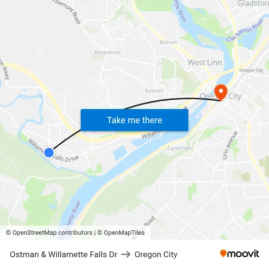 Ostman & Willamette Falls Dr to Oregon City map
