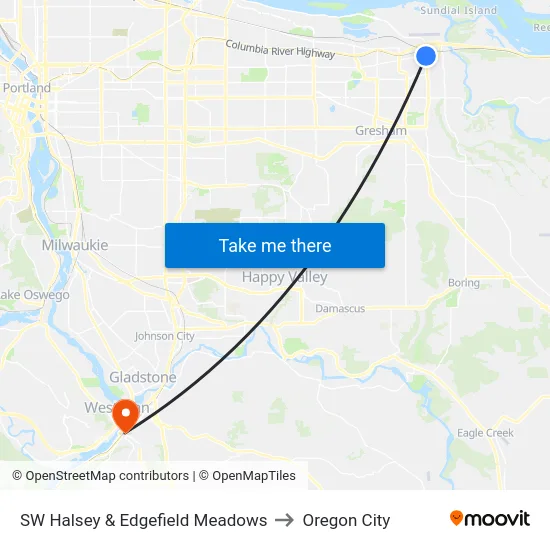 SW Halsey & Edgefield Meadows to Oregon City map
