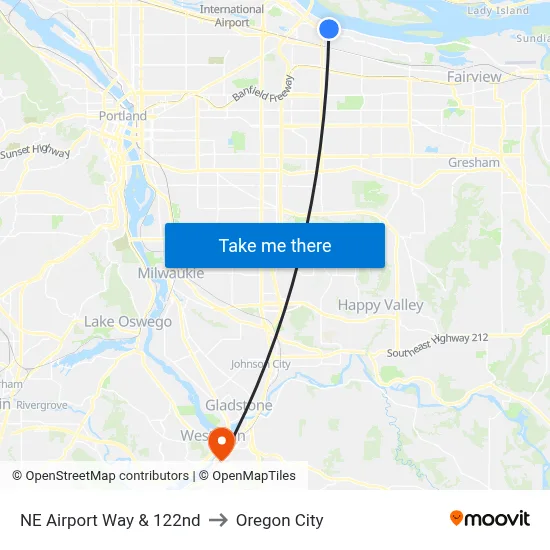 NE Airport Way & 122nd to Oregon City map