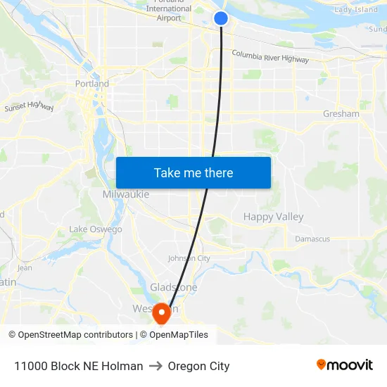 11000 Block NE Holman to Oregon City map