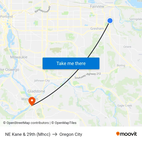 NE Kane & 29th (Mhcc) to Oregon City map