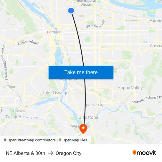 NE Alberta & 30th to Oregon City map