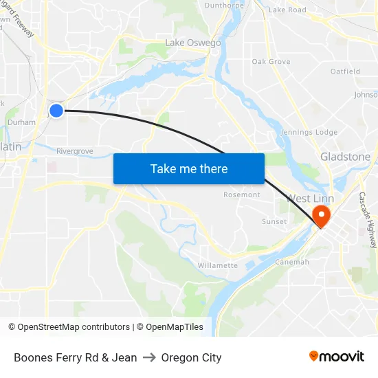 Boones Ferry Rd & Jean to Oregon City map