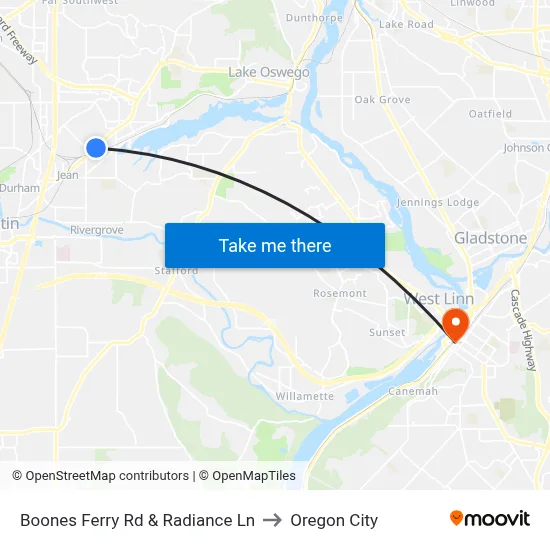Boones Ferry Rd & Radiance Ln to Oregon City map