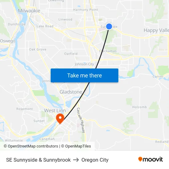 SE Sunnyside & Sunnybrook to Oregon City map