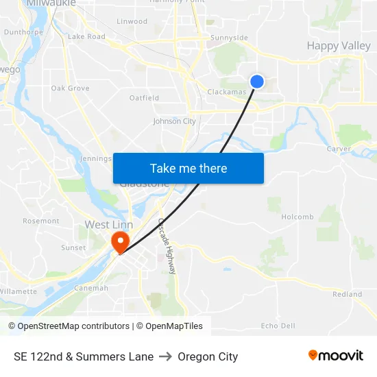 SE 122nd & Summers Lane to Oregon City map