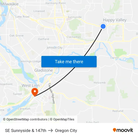 SE Sunnyside & 147th to Oregon City map